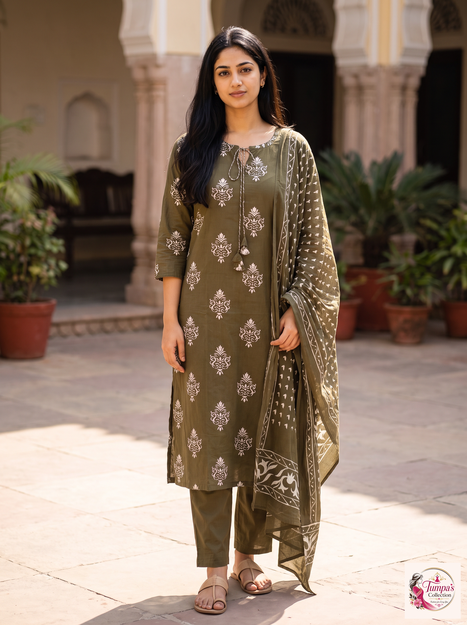 1789662723299_0_image_3b86ac0e-55f9-4f01-95cf-57805063f3d8.jpg Olive Green Printed 3-Piece Kurta Pant Set with Dupatta - Image 1