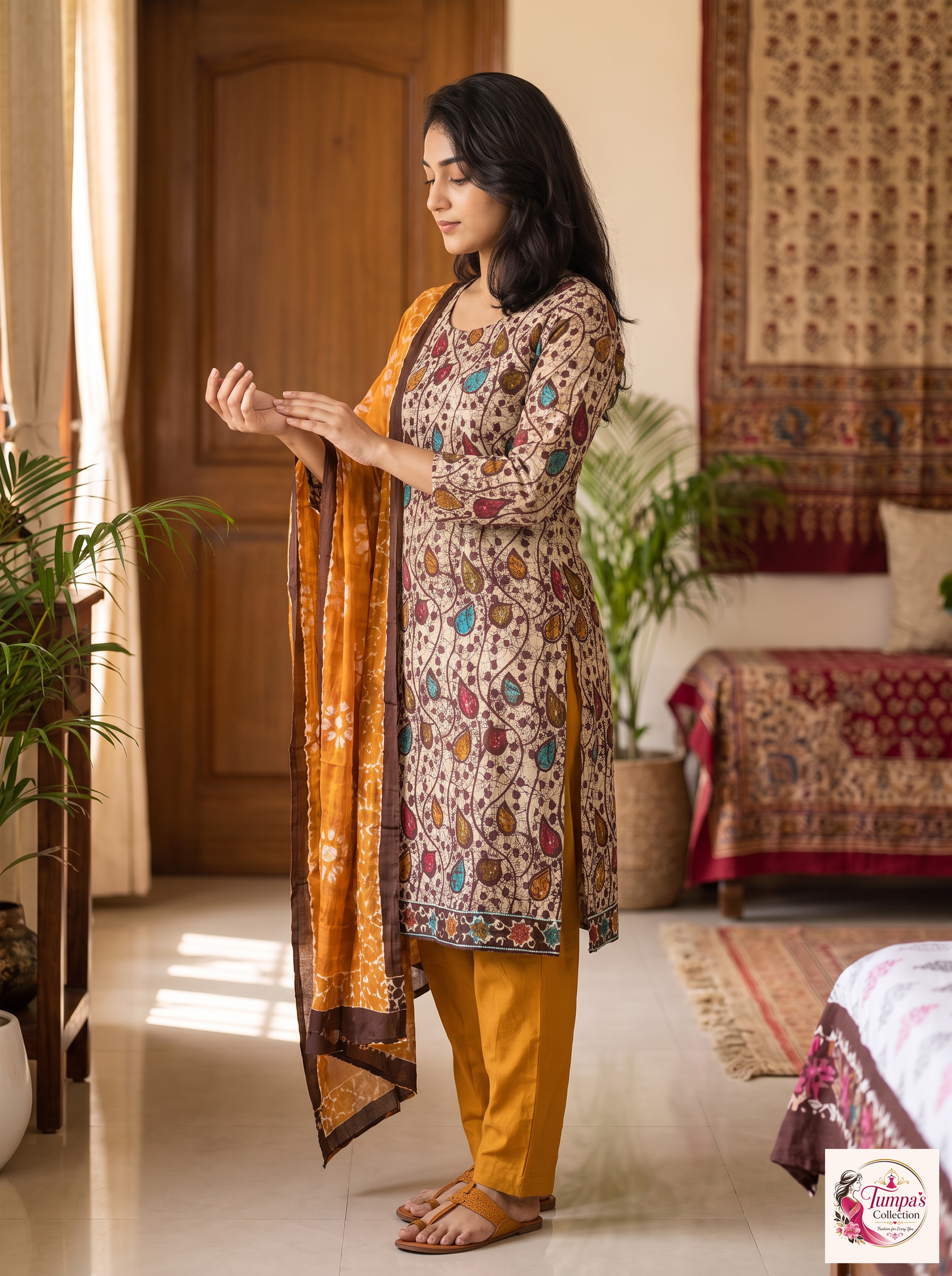 1789663368655_3_image_20f3c686-af3b-4698-a6f4-18291adb8409.jpg Multicolour Printed 3-Piece Kurta Pant Set with Mustard Dupatta - Image 1
