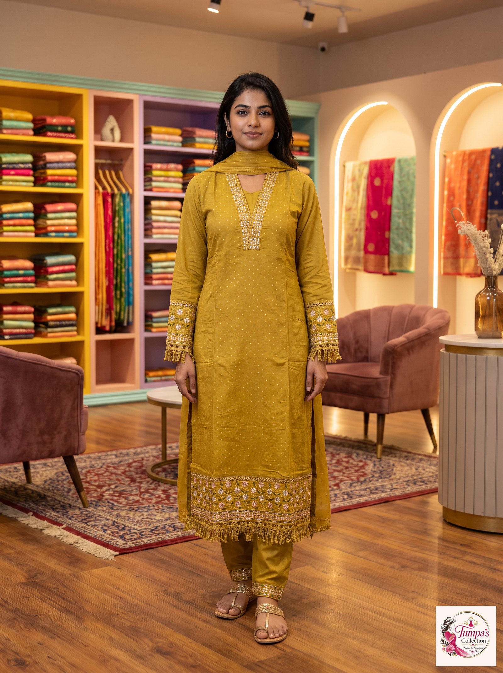 1789749054113_0_image_12c74dad-c2dd-437d-8a15-0f28f510fd87.jpg (1) Mustard Yellow Embroidered 3-Piece Kurta Pant Set with Dupatta - Image 1