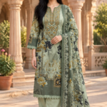 Sage Green Floral Printed 3-Piece Kurta Pant Set with Dupatta
