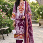 Maroon & White Printed 3-Piece Kurta Pant Set with Dupatta