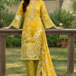 Mustard Yellow Floral Printed 3-Piece Kurta Pant Set with Dupatta