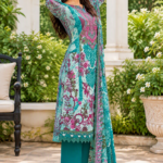 Turquoise & Pink Floral Printed 3-Piece Kurta Pant Set with Dupatta